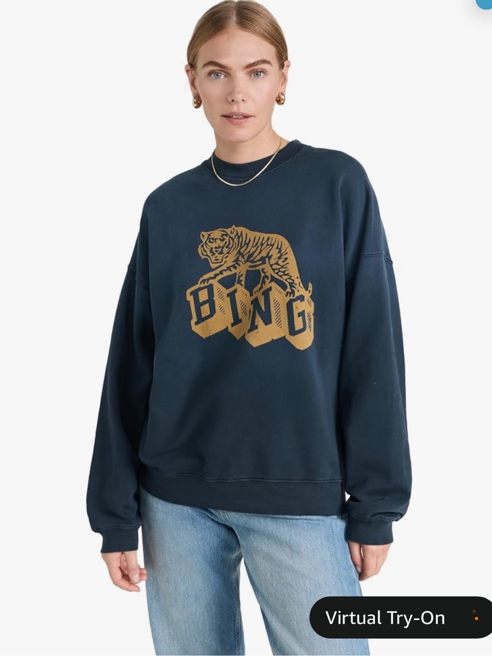 ANINE BING Women's Harvey Crew Retro Tiger Sweatshirt NWOT